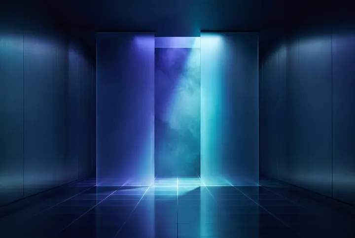 Two frosted glass planes with a shaft of gradient light between them