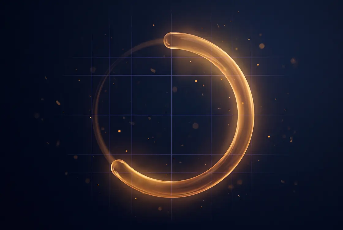 A partially complete amber countdown ring glowing over a dark grid